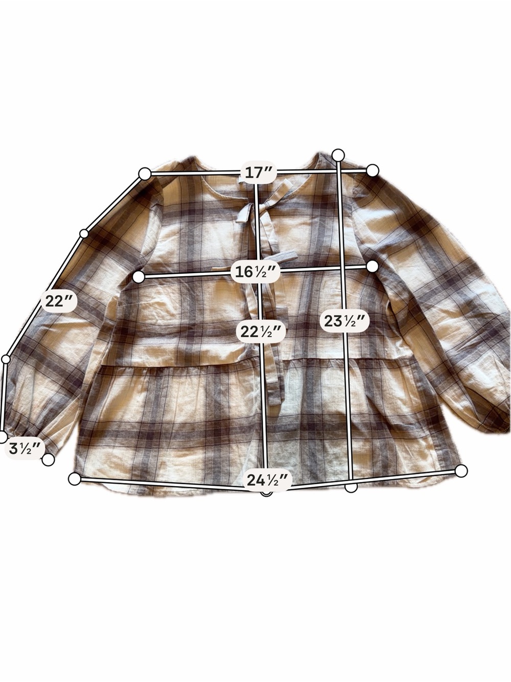 LOFT Brown and Cream Plaid Peplum Button-Front Top